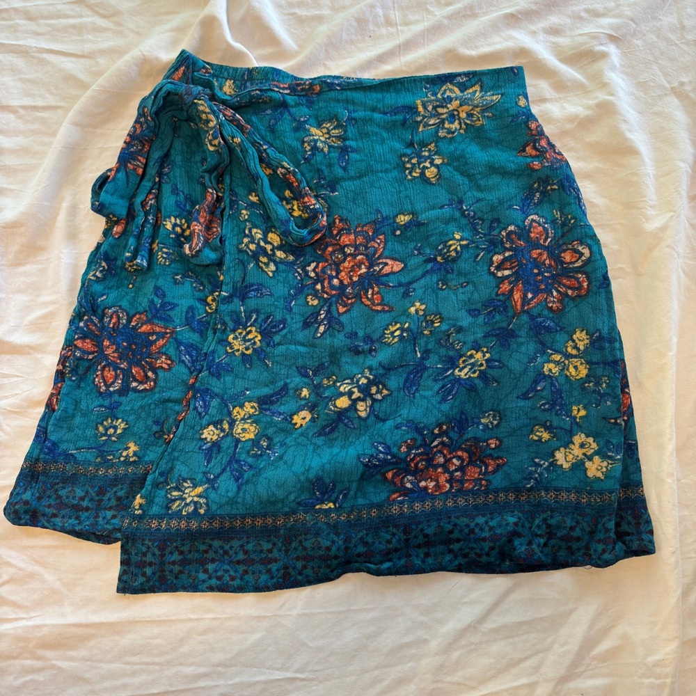 Floral Teal Wrap Skirt